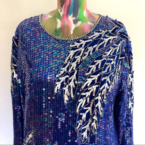 🧜🏻‍♀️VINTAGE 80s Sequin Top - Picture 2 of 7